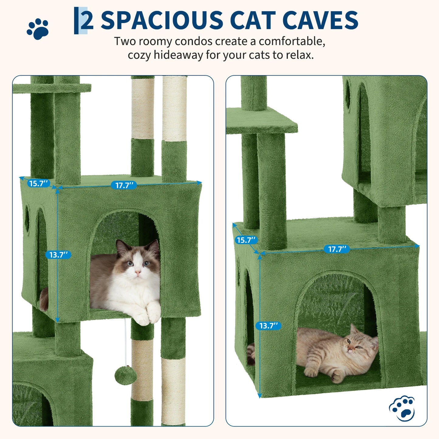HiMISS Cat Tree Tower For Large Cats Maine Coon With Perch And Condos