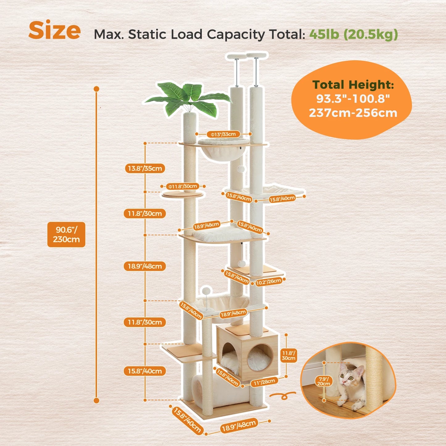 PAWZ Road Wooden Cat Tree With Large Hammock And Scratching Posts