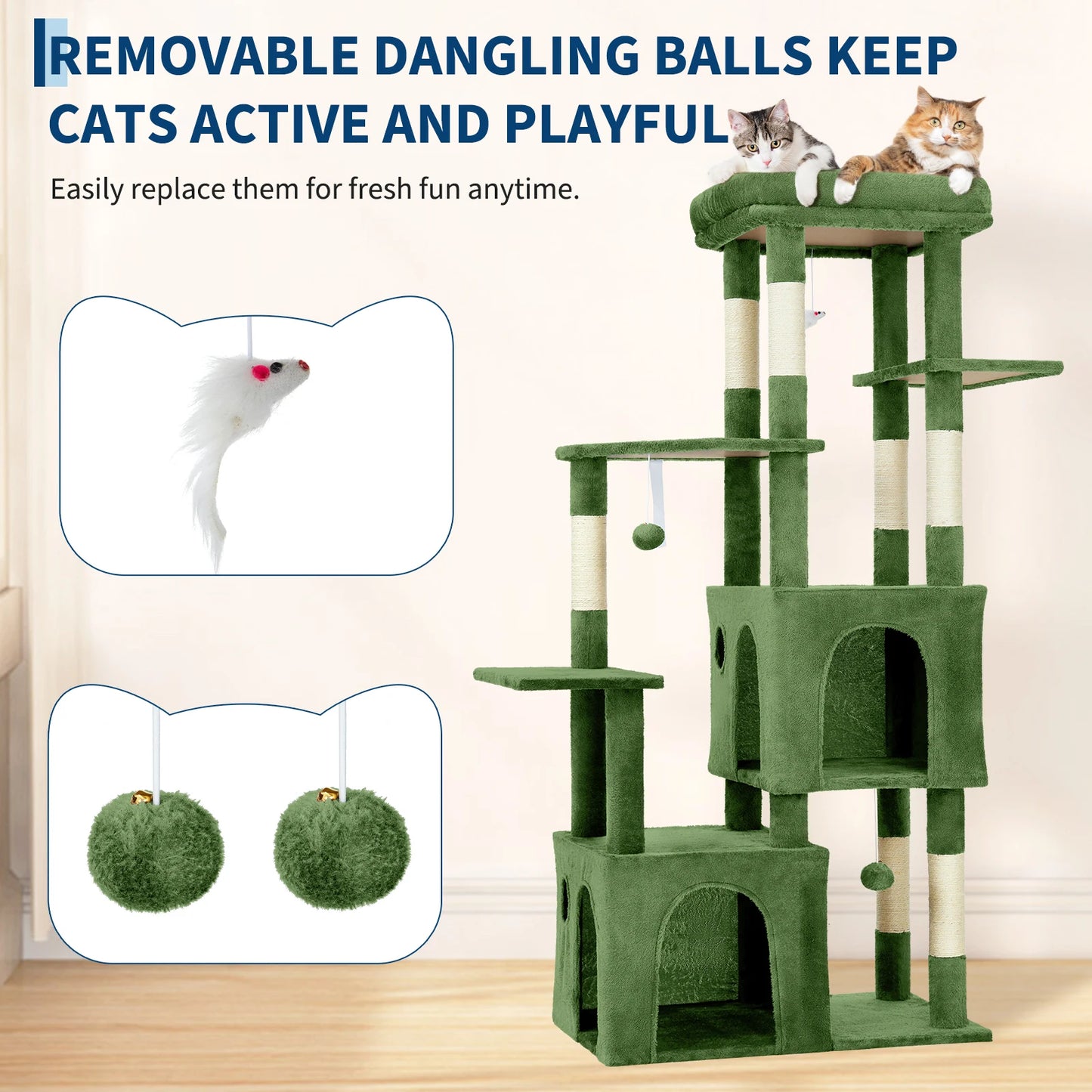 HiMISS Cat Tree Tower For Large Cats Maine Coon With Perch And Condos