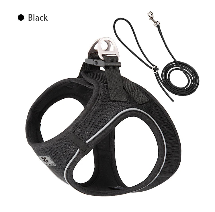Small Combination Dog Harness Leash Set Reflective Adjustable