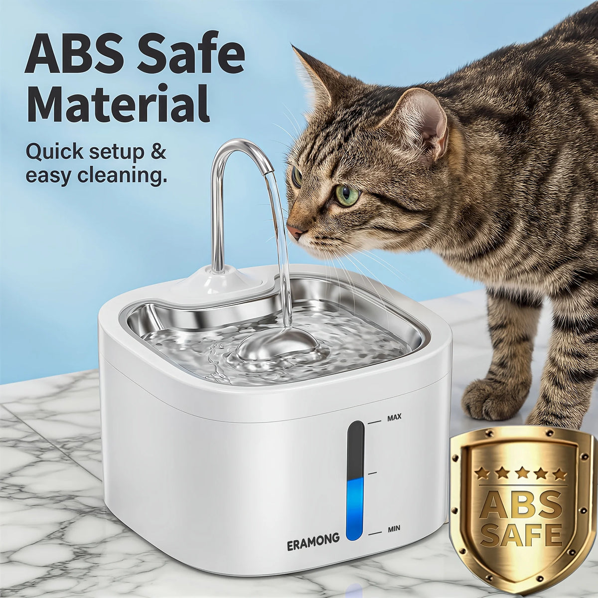 3.5L/118oz Cat Drinking Fountain with Stainless Steel Tray, Stainless Steel Water Tap Automatic Pet Water Dispenser, ABS Plastic Automatic Dog Water Fountain Water Bowl And Distributor, Does Not Include Adapter