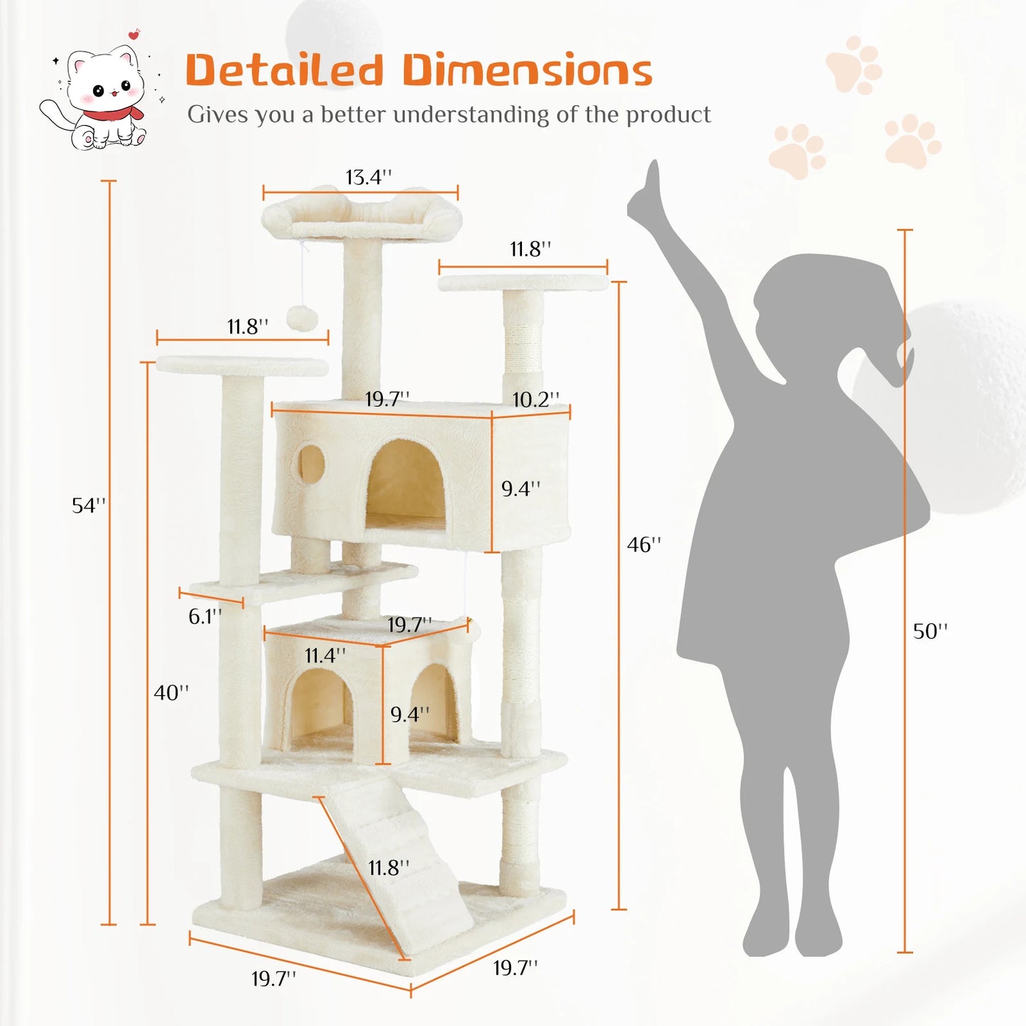 JHK Multi-Level Cat Tree Tower With Sisal Scratching Post