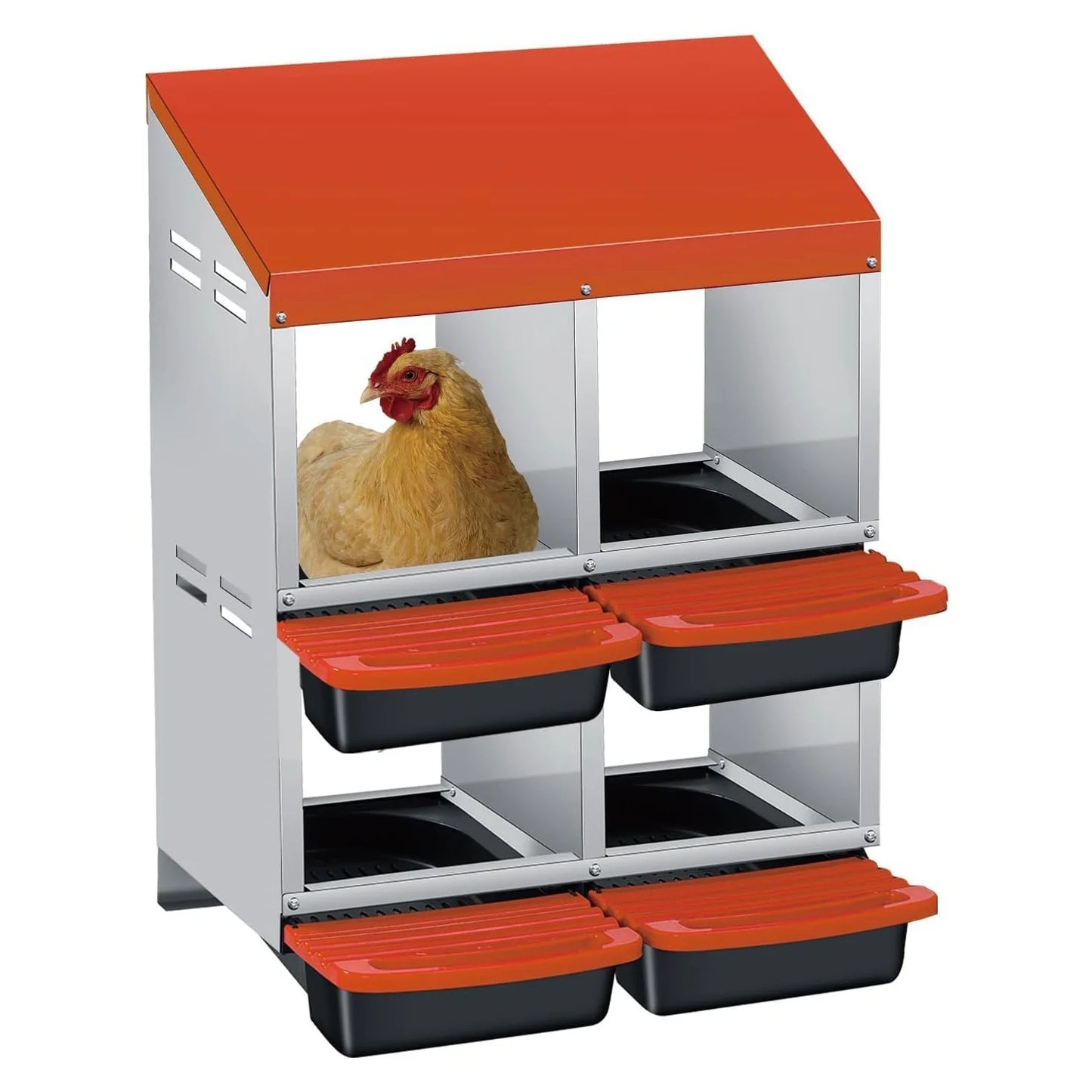 HiMISS Chicken Nesting Box 4 Compartment Roll Away Egg Collection