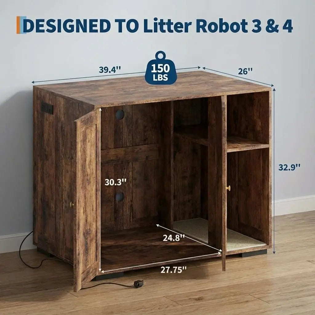 HiMISS Litter Box Enclosure Cabinet With Built In Power Outlet