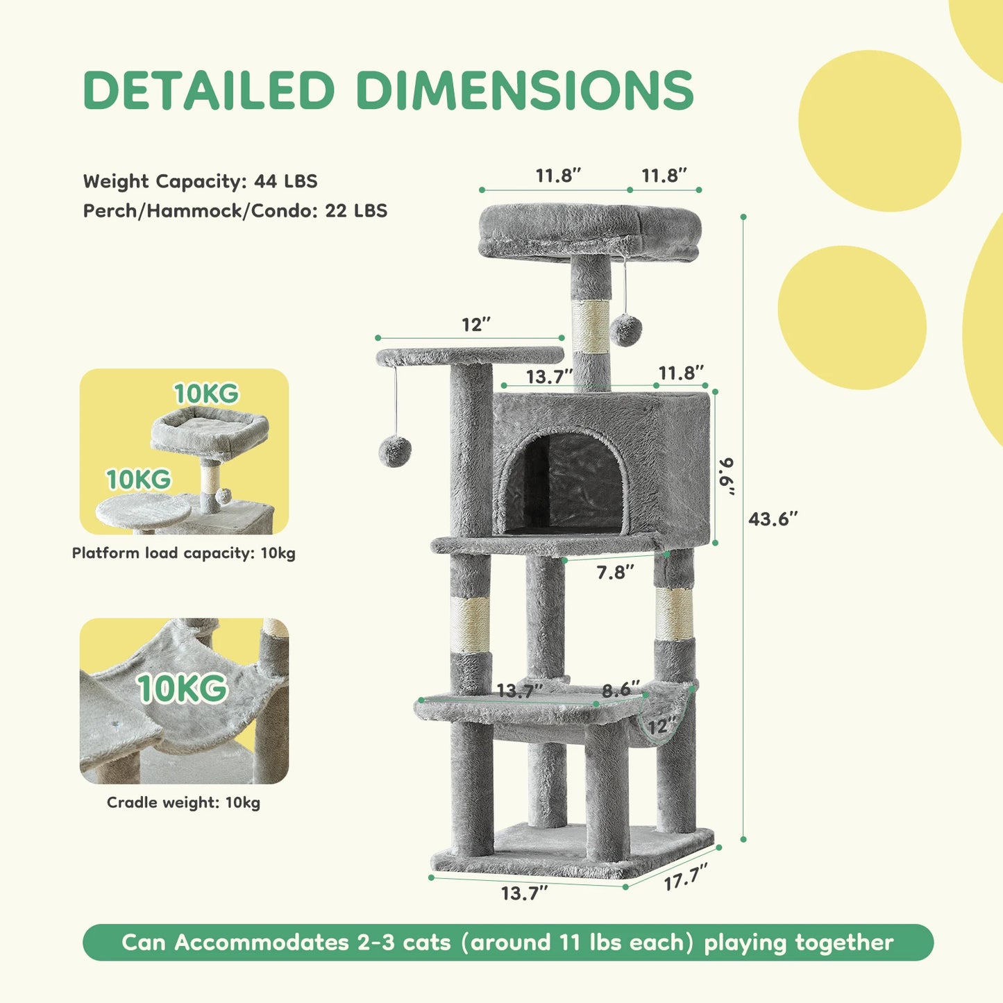JHK Cat Tree Tall Multi-Cat Climbing Tower For Indoor Cats