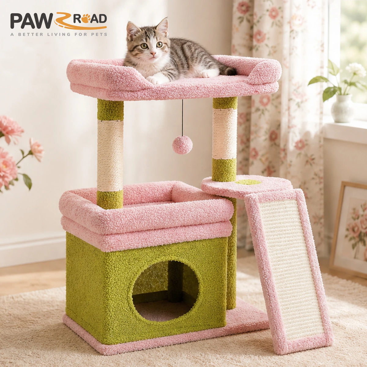 PAWZ Road Multi Tier Cat Tree With Sisal Scratching Post And Perch