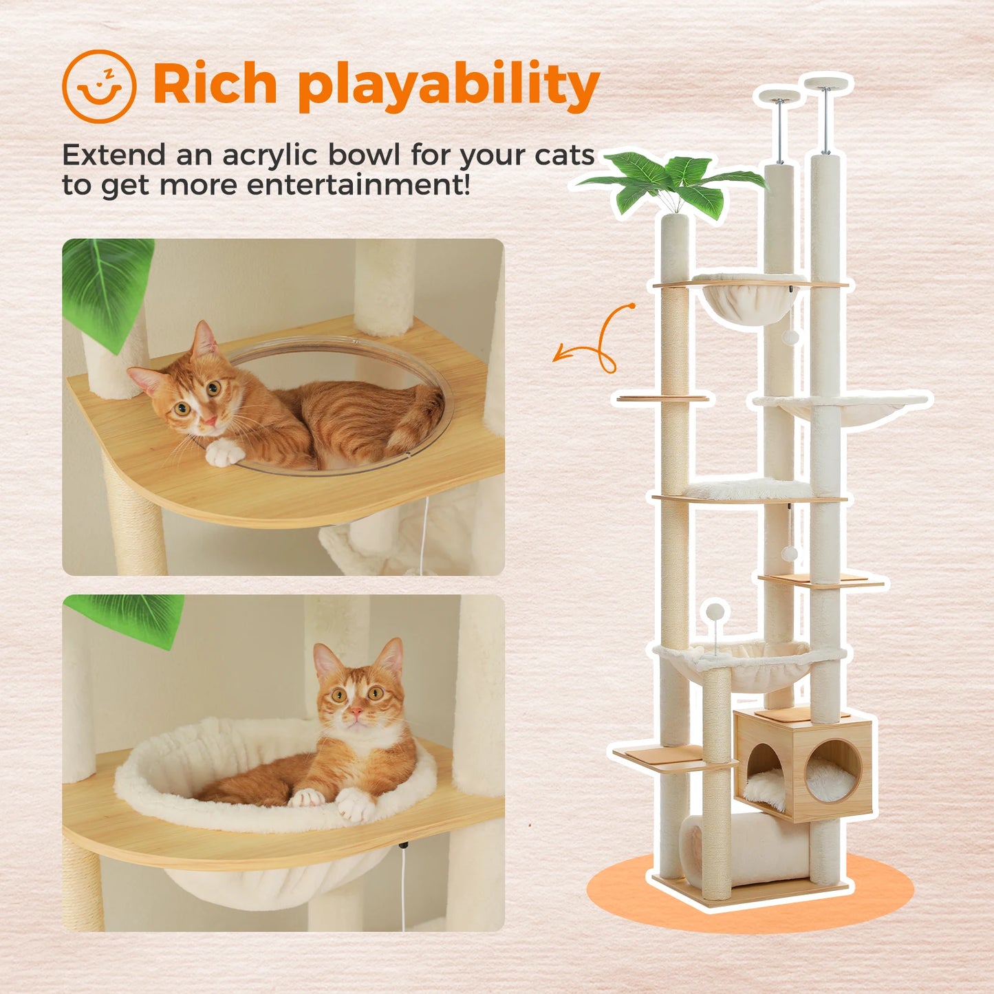 PAWZ Road Wooden Cat Tree With Large Hammock And Scratching Posts