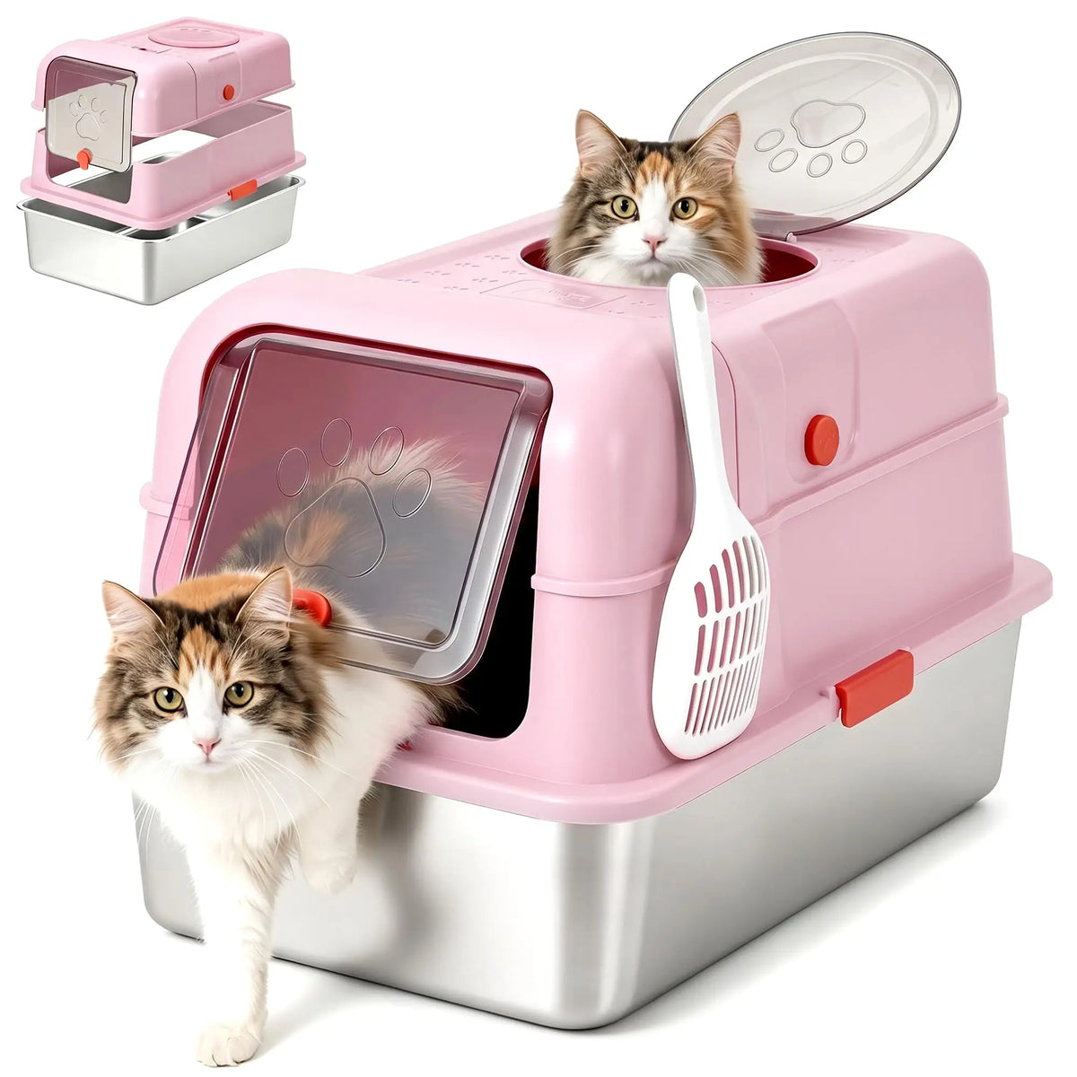 Studyset Stainless Steel Enclosed Litter Box With Lid And Scoop