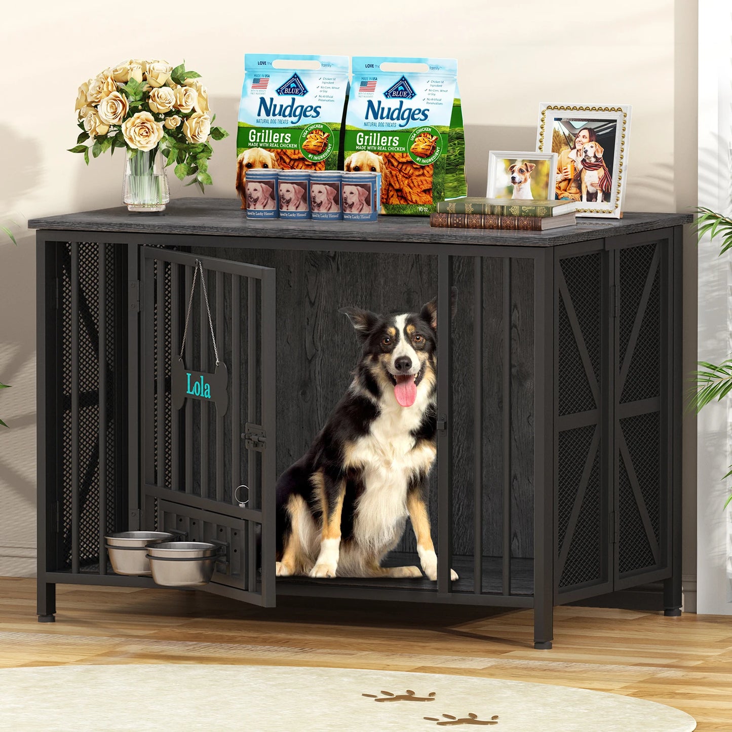 Foldable Large Dog Crate Furniture Wooden Kennel Indoor