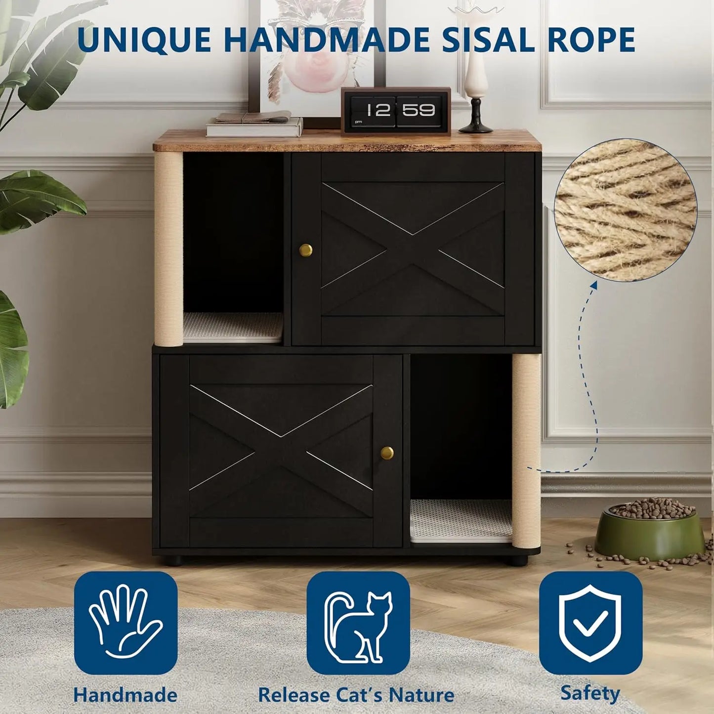 HiMISS Cat Litter Box Enclosure Dual Layer Cabinet With Litter Mats