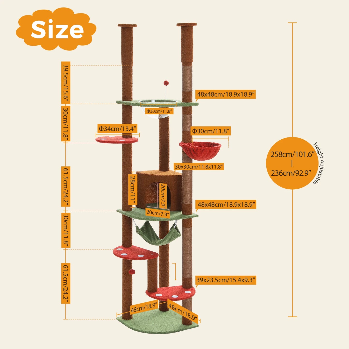 PAWZ Road Floor To Ceiling Cat Tree With Adjustable Height