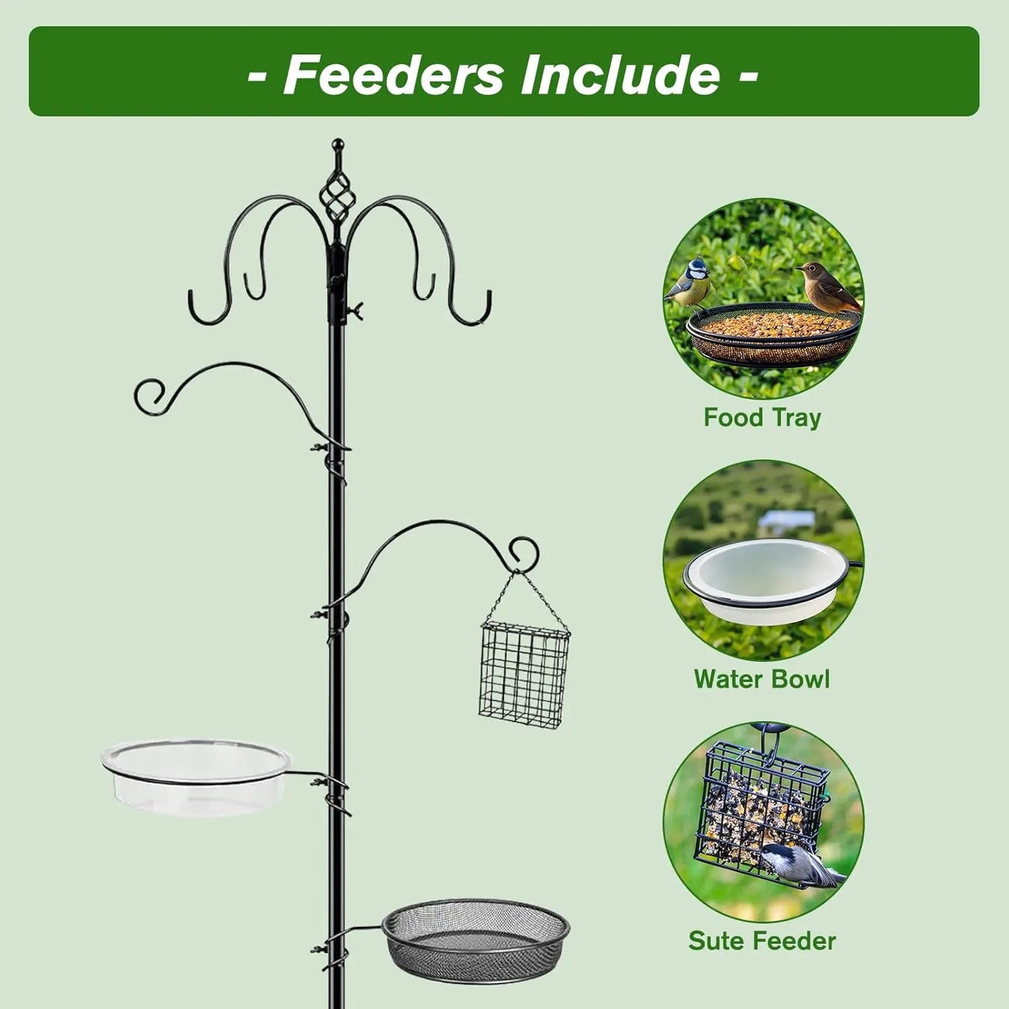 6-Hook Bird Feeder Stand With Water Tray