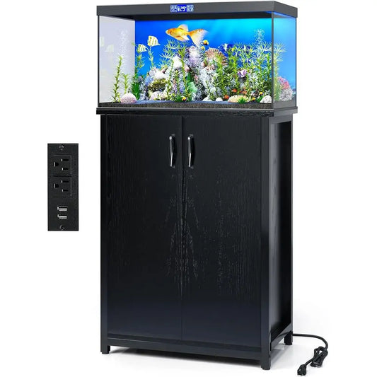 Fish Tank Stand With Storage Cabinet And Power Outlets