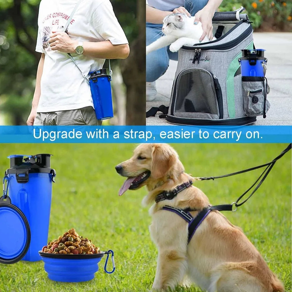 2-In-1 Dog Travel Water Bottle With Collapsible Bowls For Outdoor Activities