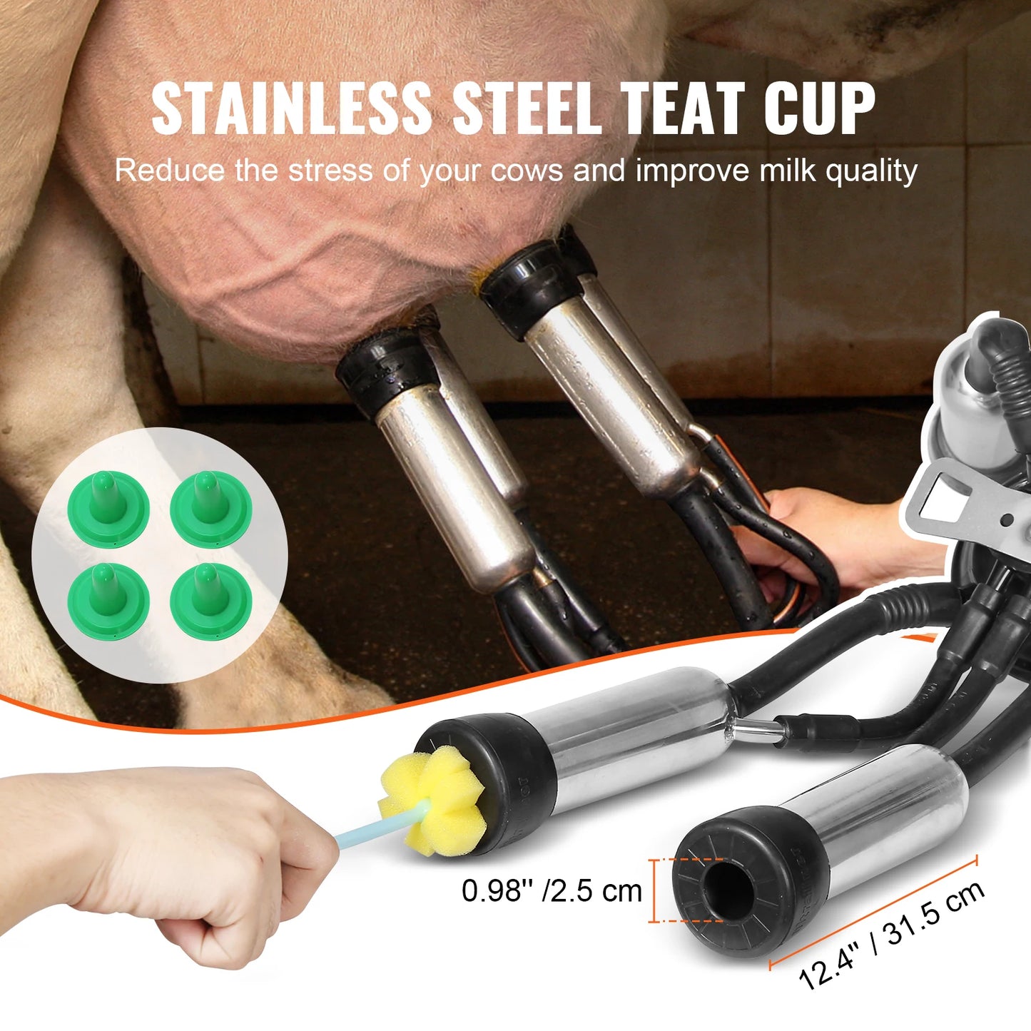 Electric Cow Milking Machine With Stainless Steel Bucket