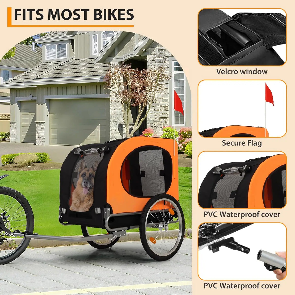 Twister.Ck Foldable Large Dog Bike Trailer 88Lbs Capacity Universal Coupler