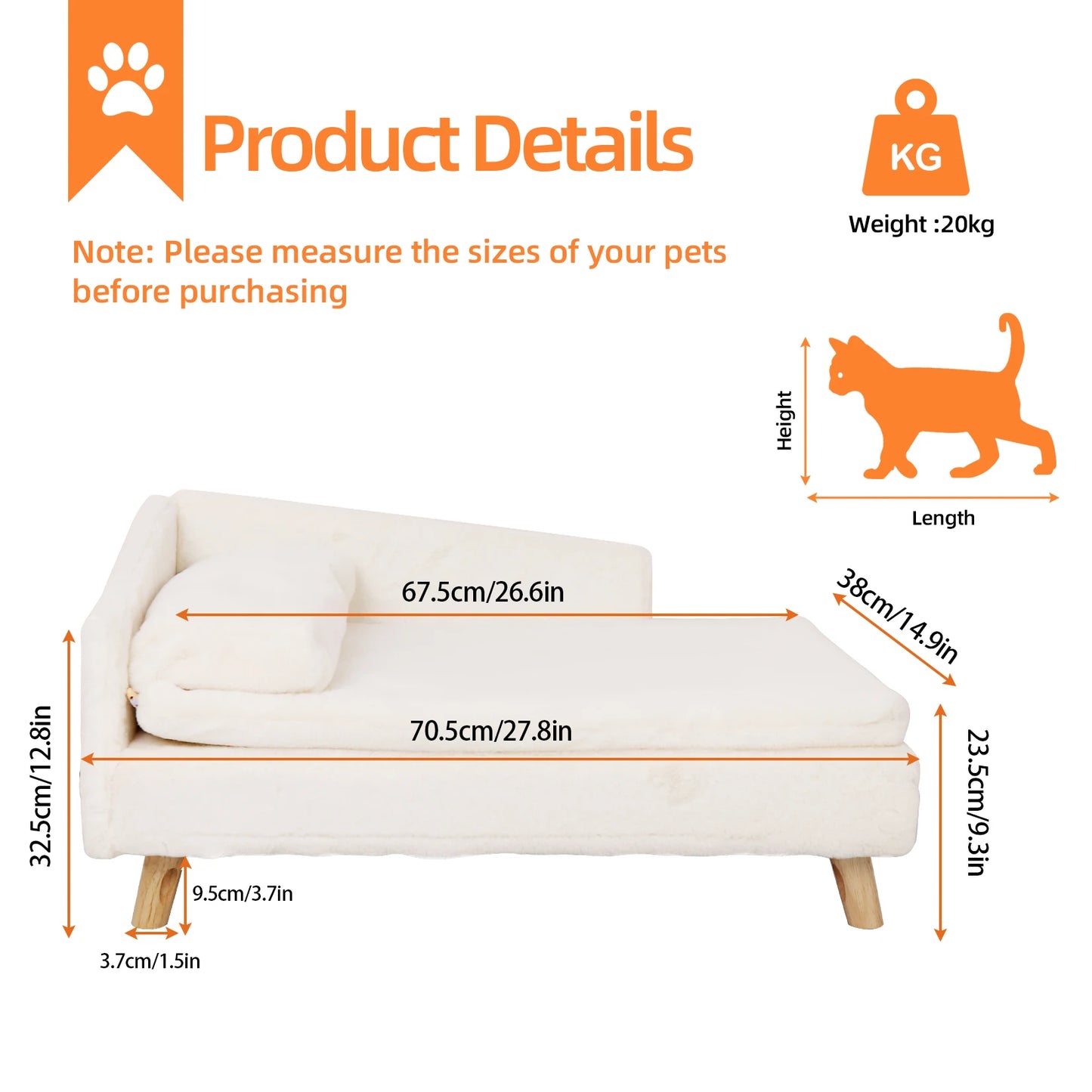 BINGOPAW Waterproof Pet Sofa Bed Lounger Raised Chair Plush Cover