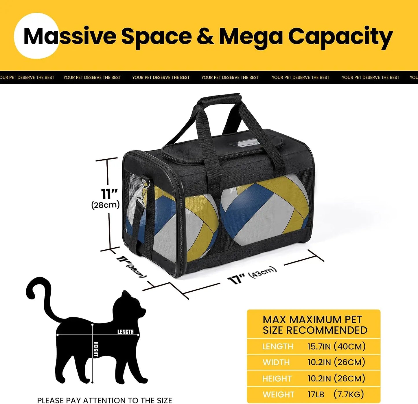 Soft Sided Cat Carrier for Small Dogs Puppies up to 15 Lbs, Collapsible Pet Travel Carrier with Safety Leash and Shoulder Strap