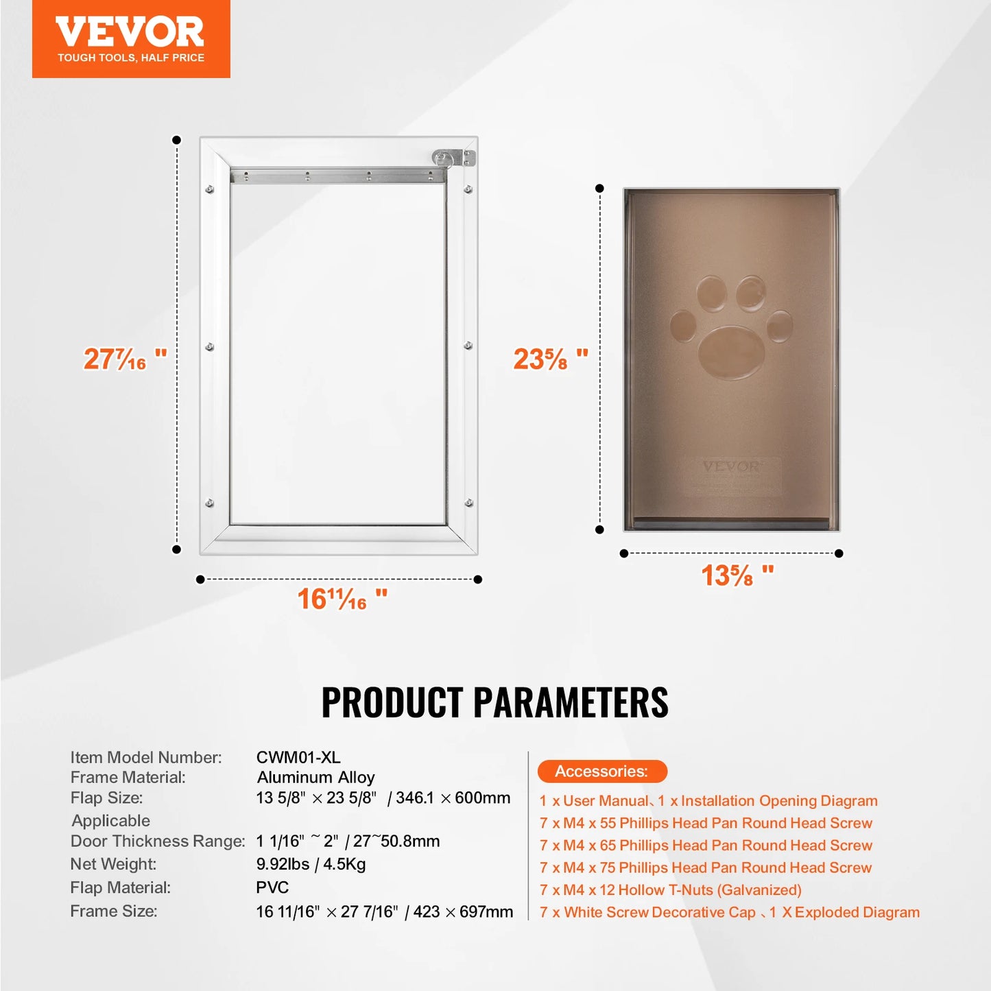 SucceBuy Aluminum Pet Door With Lockable Flap Weatherproof
