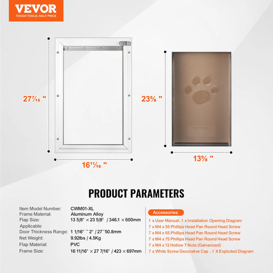 SucceBuy Aluminum Pet Door With Lockable Flap Weatherproof