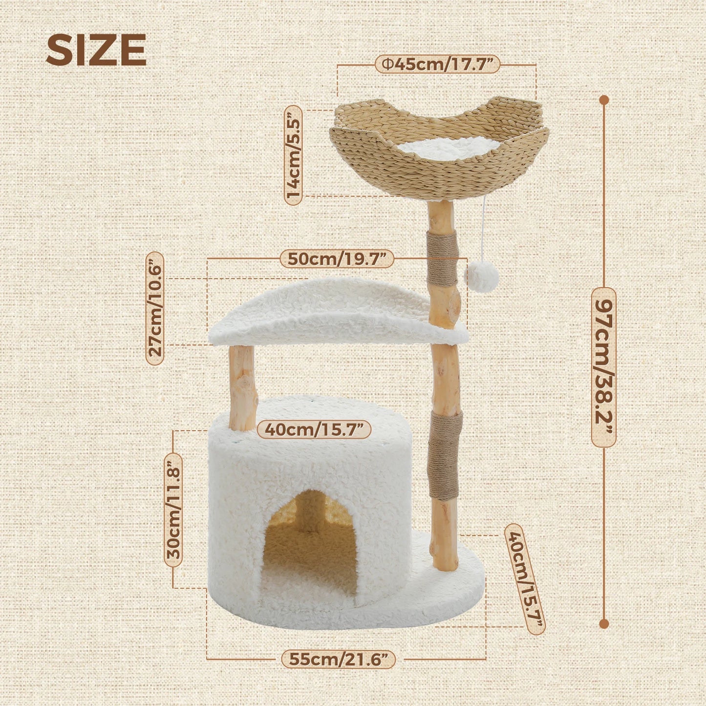 PEQULTI Solid Wood Cat Tree With Condo And Perches