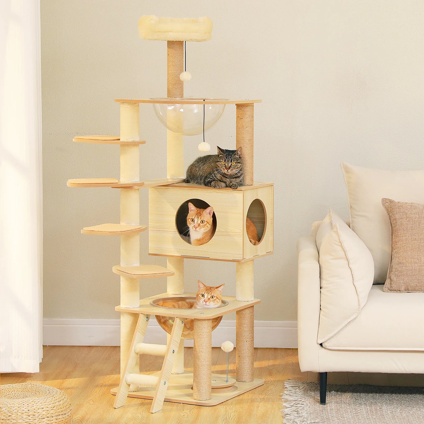 Multi-Level Cat Tree Indoor Wood Cat Tower With Scratching Posts