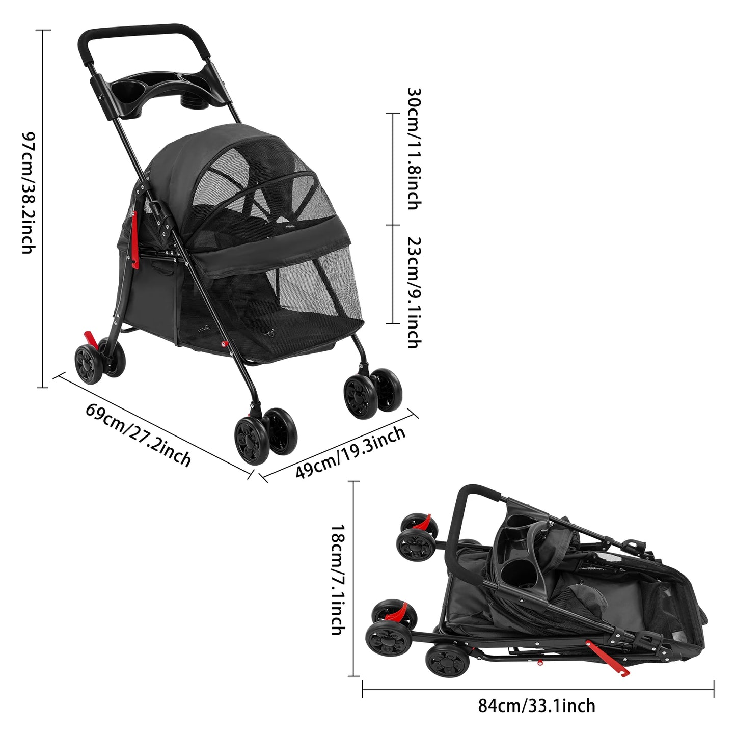 Bymaocar Foldable Pet Stroller For Dogs And Cats Travel Cart