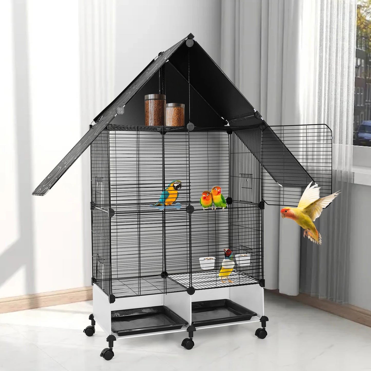 Shunmaii Large Bird Cage With Lock Rolling Stand Bird Villa