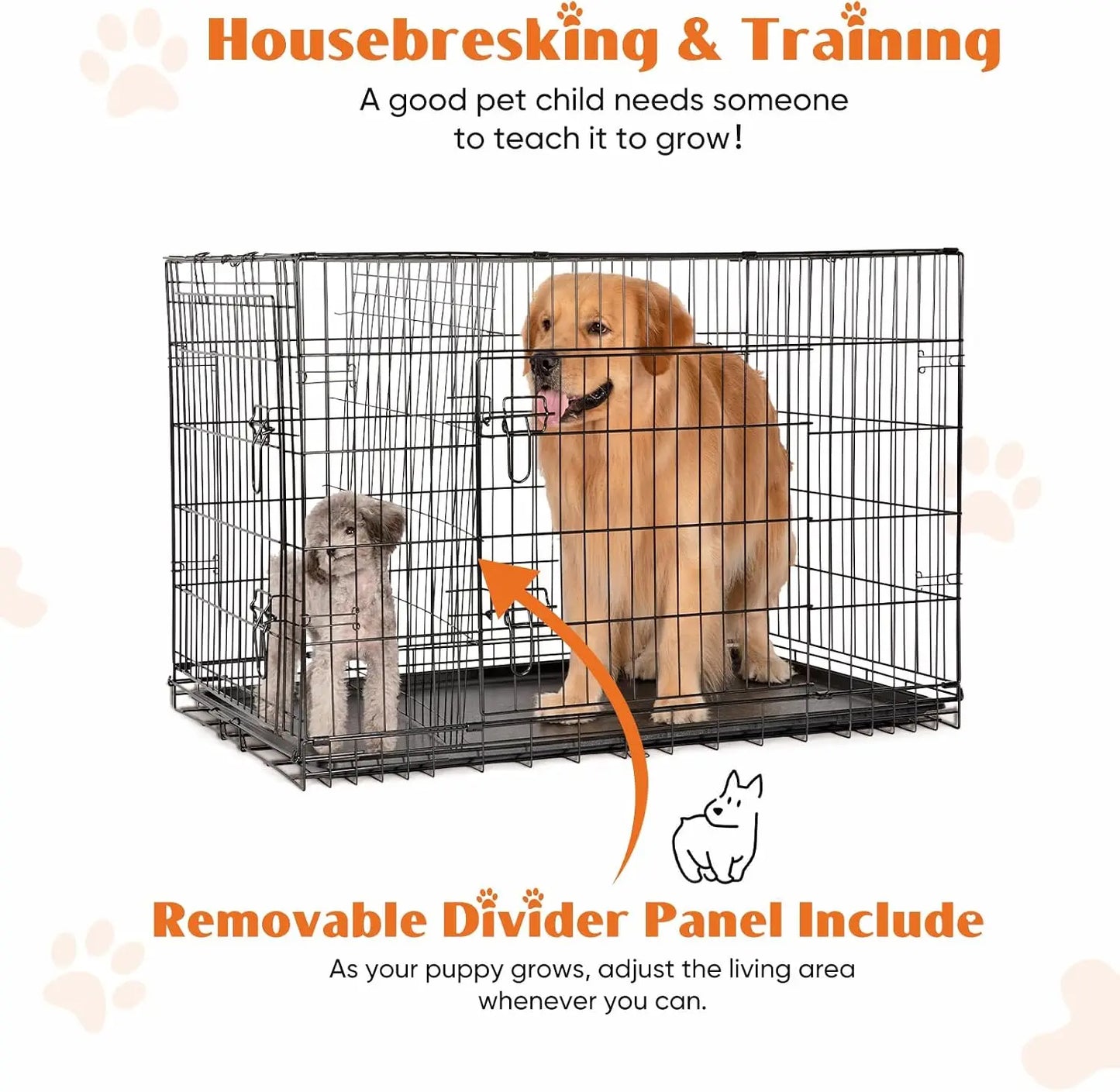 42 Inch Dog Crate for Medium Large Dogs, Double Door Folding Metal Wire Cage with Leak-Proof Tray for Indoor Outdoor Travel