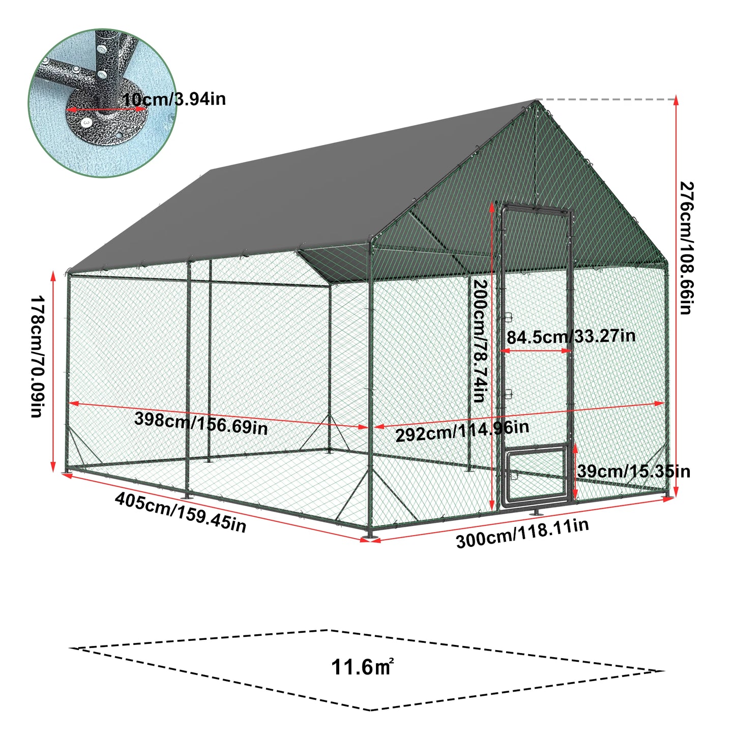 BINGOPAW Metal Chicken Coop Walk-In Run With Netting And Cover