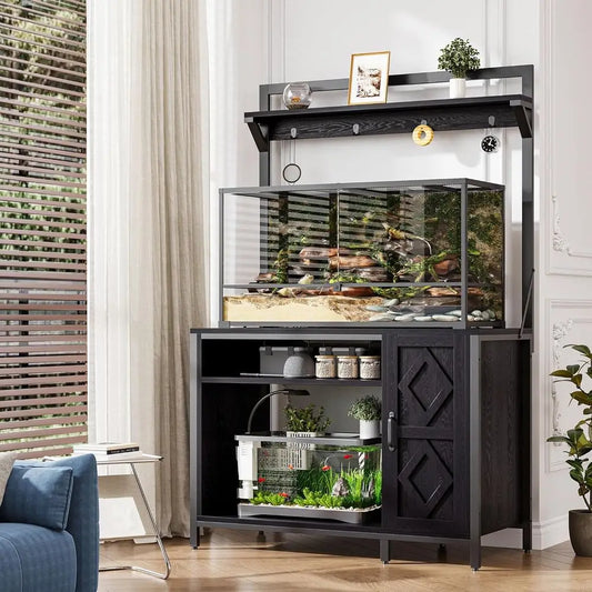 Tank Stand With Power Outlet And Aquarium Display Shelves