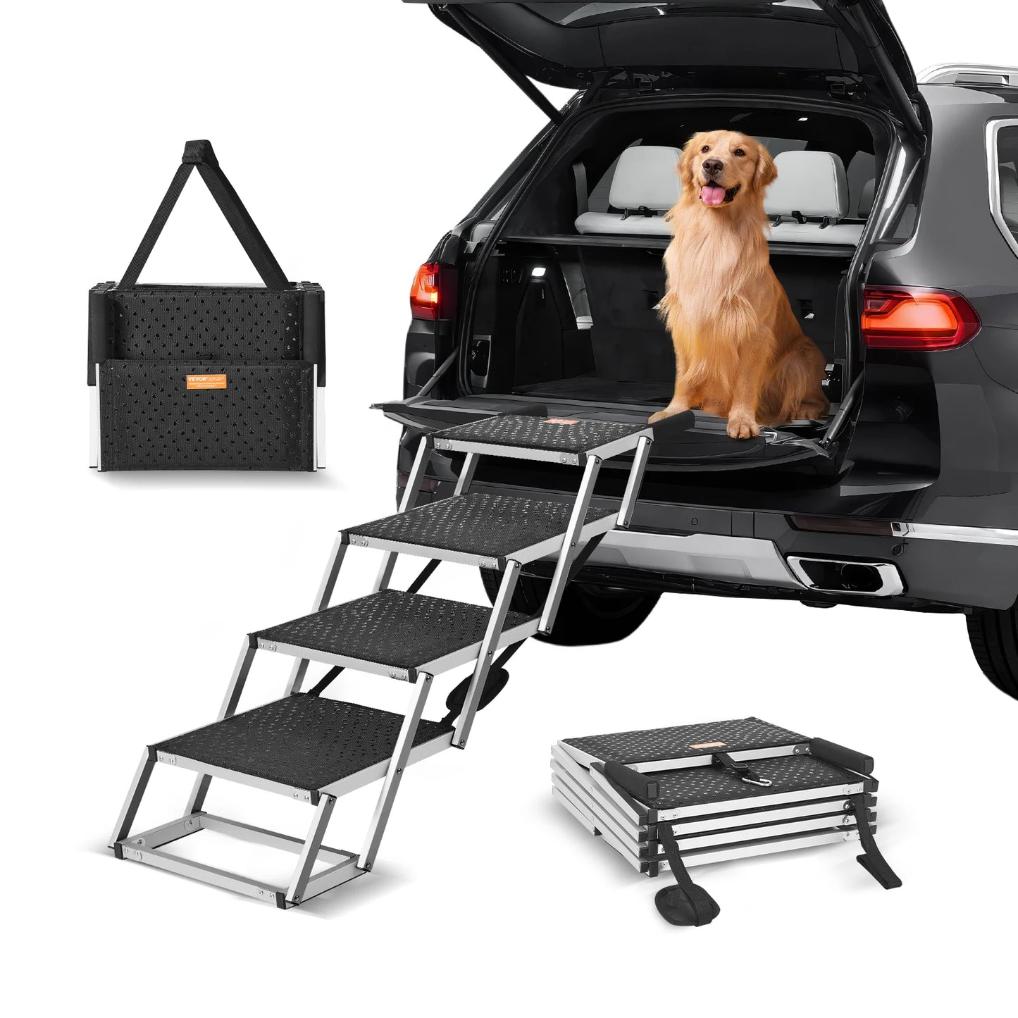 SucceBuy Folding Aluminum Dog Car Steps For Cars SUVs Trucks