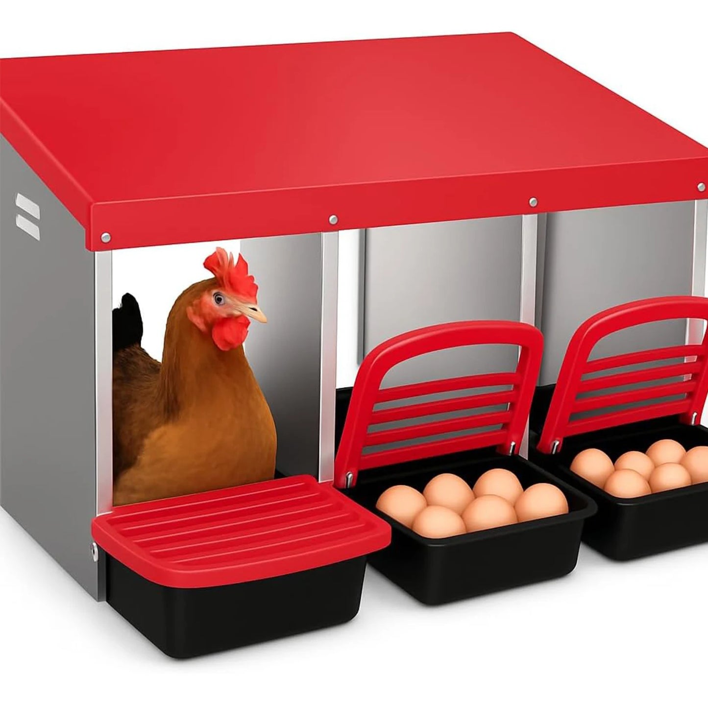 HiMISS Chicken Nesting Boxes 3 Compartment Roll Away Nest Box