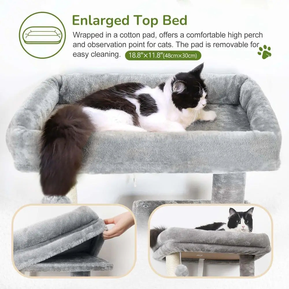 Cat Tree Tower With Scratching Post And Plush Hammock