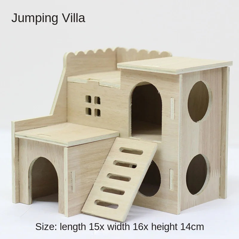 Wooden Hamster Toys Set With Cages Running Wheels Nests