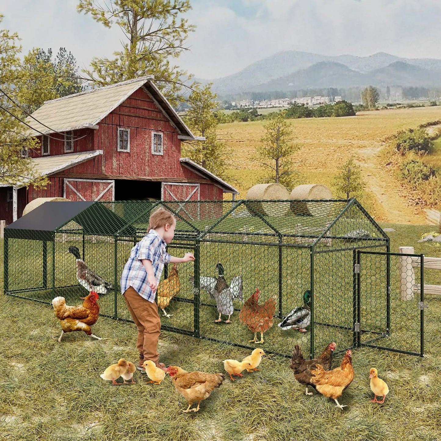 HiMISS Heavy Duty Walk In Metal Chicken Coop With Doors