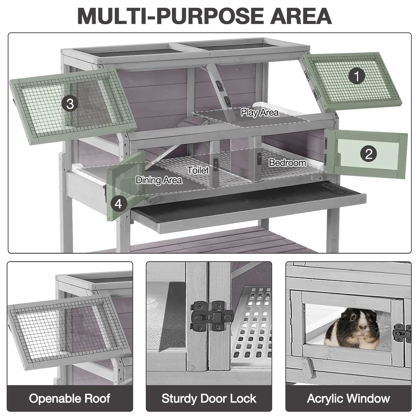 Guinea Pig Cage With Wheels and Anti Chew Ramp Hideouts