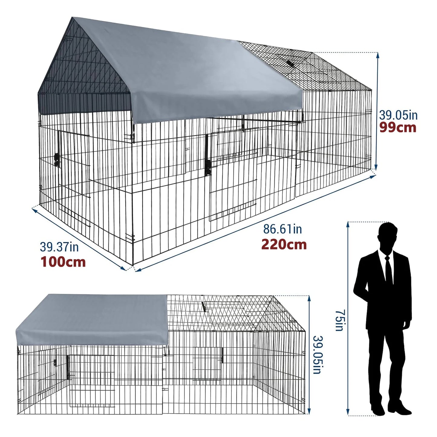 HiMISS Metal Chicken Cage Outdoor Run With Weatherproof Cover