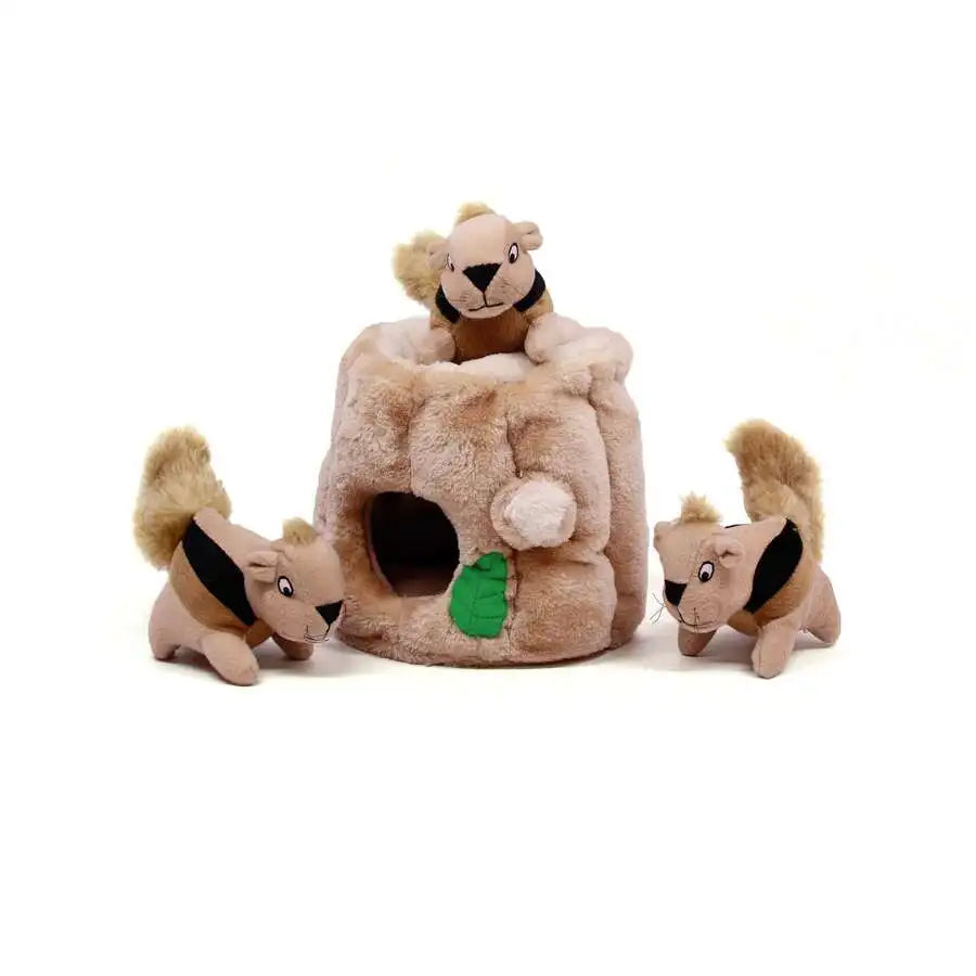 Interactive Plush Squirrel Hide And Seek Dog Toy With 5 Removable Squeaky Squirrels