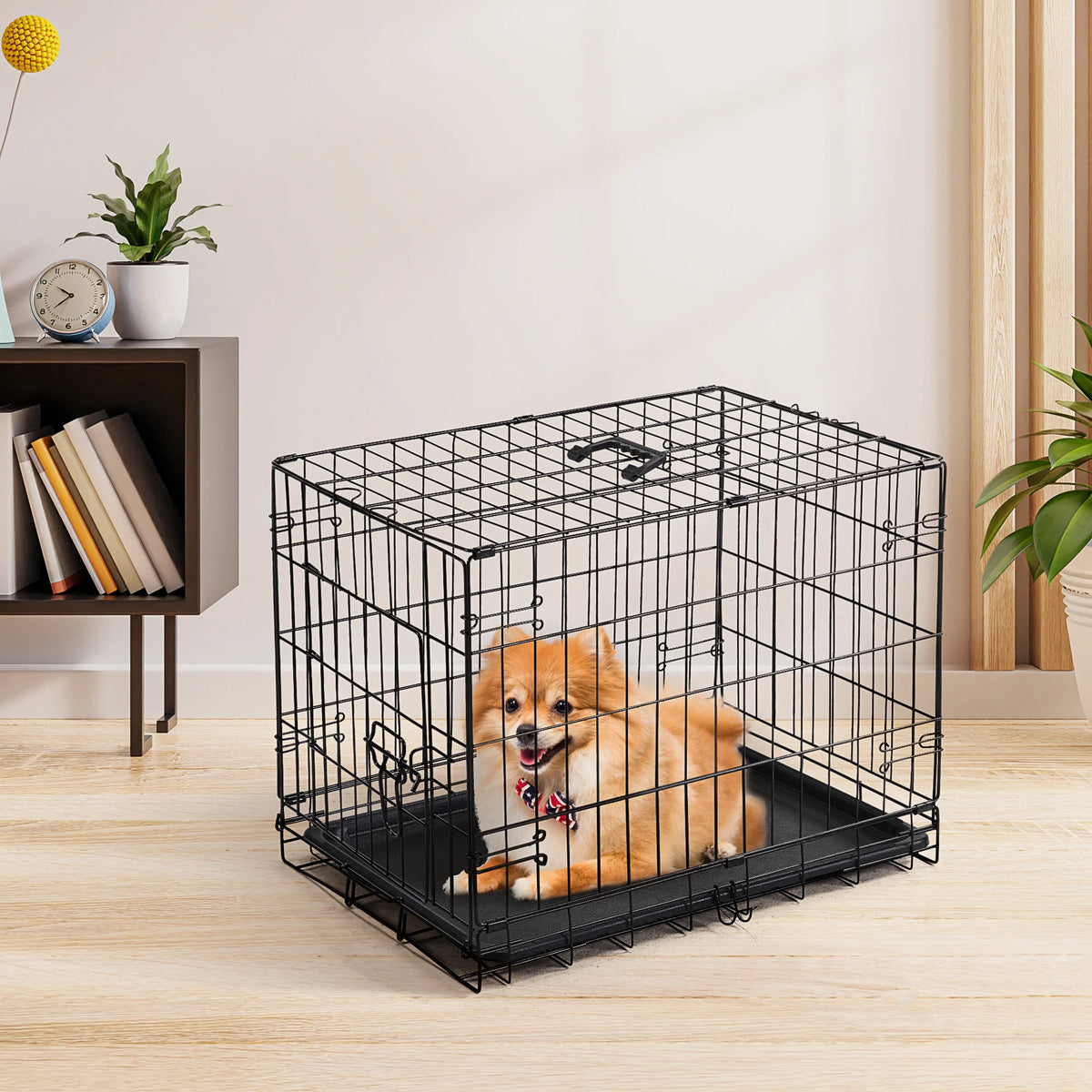 JHK Single Door Folding Metal Wire Dog Kennel With Tray