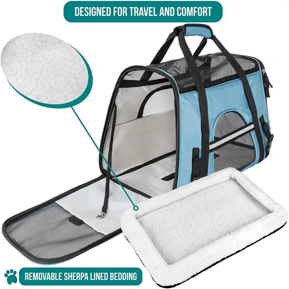 Airline Approved Soft Sided Pet Carrier For Cats And Small Dogs With Sherpa Bed