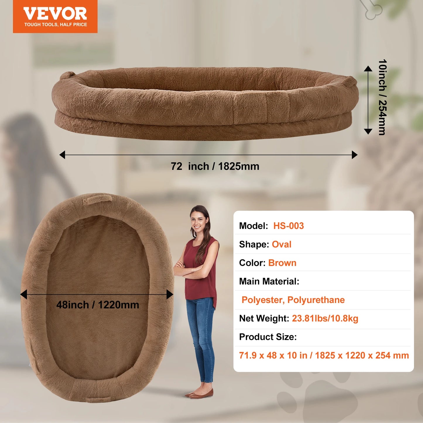 SucceBuy Human Dog Bed With Orthopedic Foam And Fur Cover