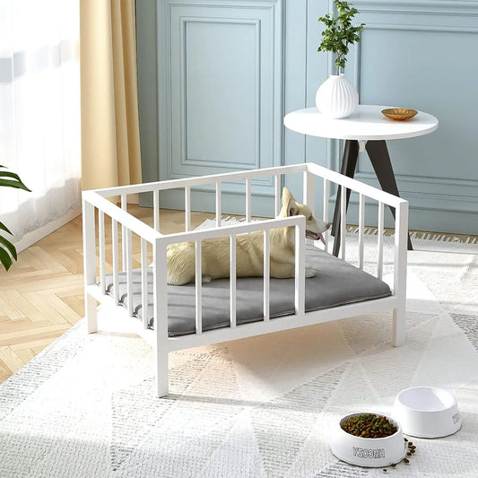 Elevated Dog Bed With Rails And Washable Mat For Pets