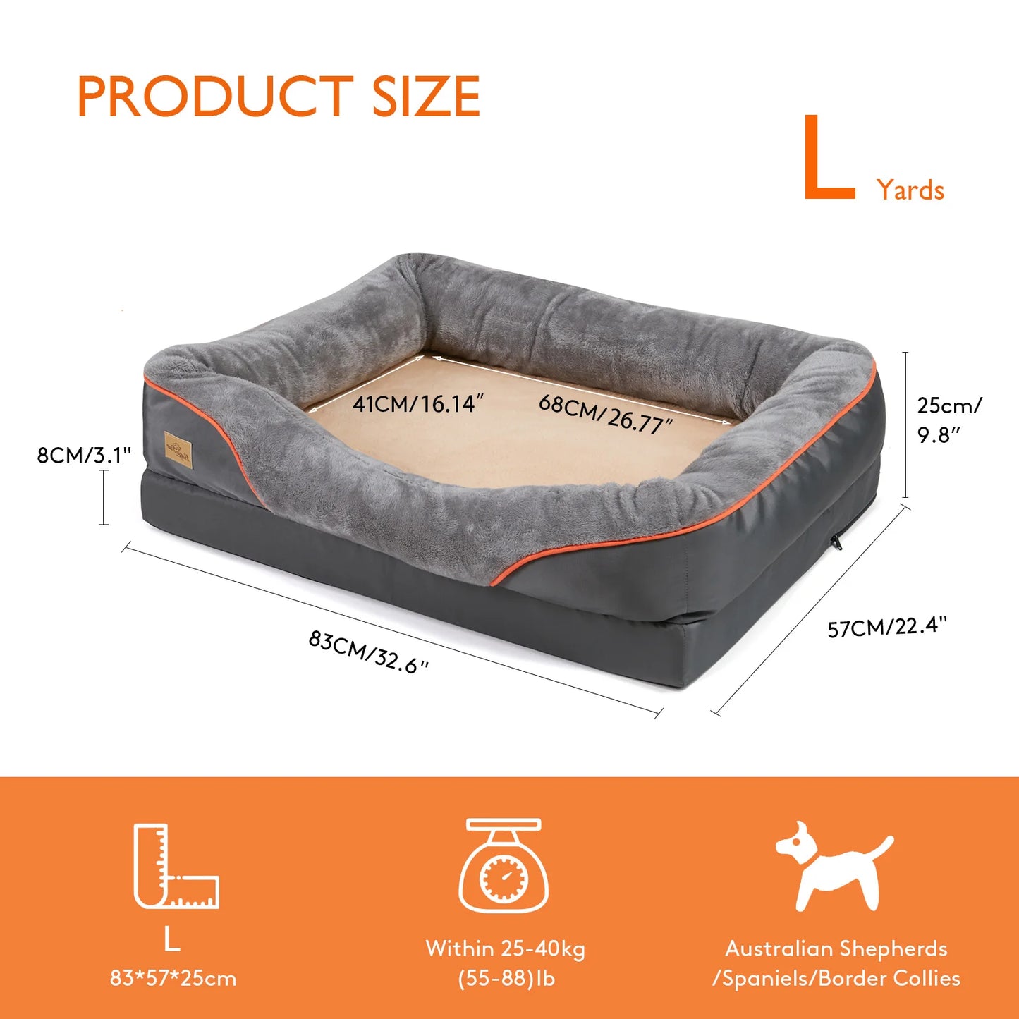 BINGOPAW Waterproof Anti Allergy Large Dog Bed With Removable Cover
