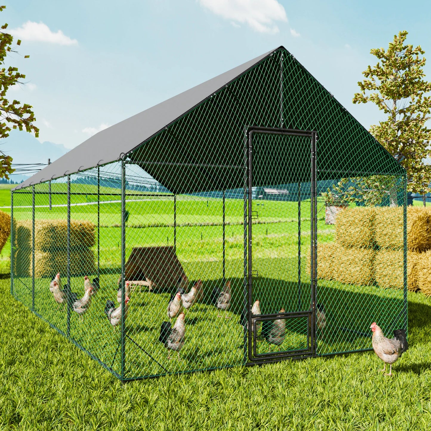BINGOPAW Metal Chicken Coop Walk-In Run With Netting And Cover